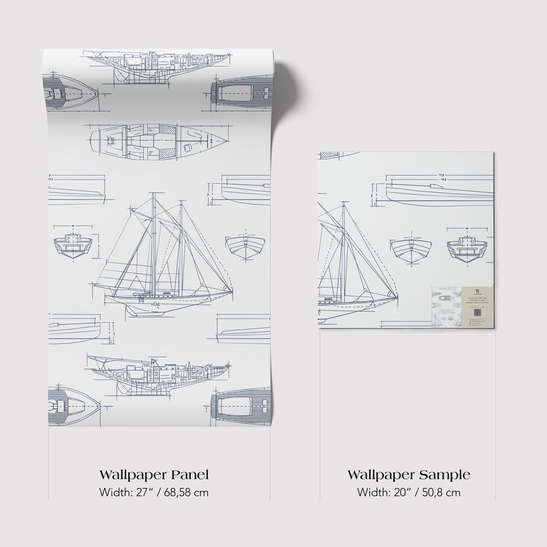 White and Blue Ship Sailboat Nautical Peel and Stick Removable Wallpaper, Ocean Temporary Beach Style Decal image 6
