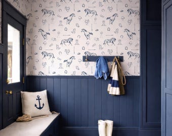 Blue Horse Equestrian Peel and Stick Wallpaper: Farmhouse Style
