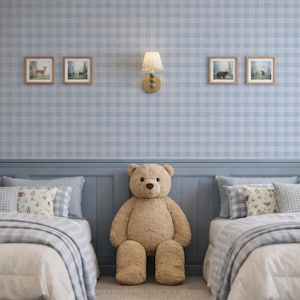 Blau Vichykaro Tapete, hellblau karierte Tapete, Cottage Schlafzimmer Wanddekor, Vintage Bauernhaus Aufkleber, Schälen und Aufkleben oder Traditionell