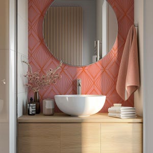Carta da parati Art Déco retrò rosa e arancione, carta da parati con accenti geometrici, carta da parati geometrica autoadesiva personalizzata