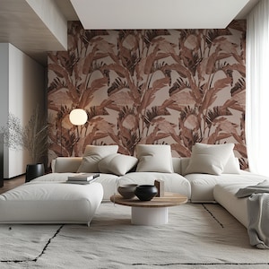 Dark Banana Leaf Tropical Peel and Stick Abnehmbare Tapete, Beige Hintergrund Tapete, Beige Dschungel Tapete