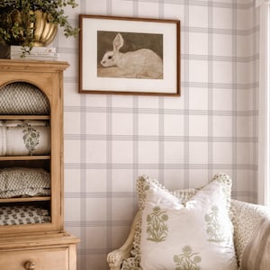 Minimal Grid Line Removable Peel & Stick Wallpaper in Gray and White, Classical Gingham Self Adhesive Wall Cover, Modern Plaid Wallpaper