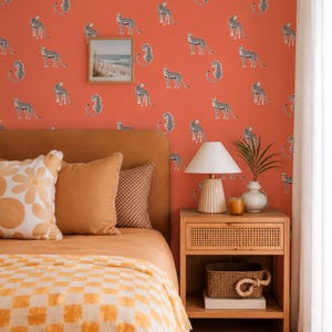 Orange Leopard Print Removable Wallpaper: Colorful Jungle Animal Theme Kids Room