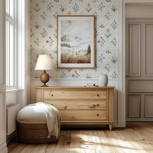 White Meadow Flower Botanical Peel & Stick Wallpaper, Wildflower Classical Wall Cover, Elegant French-Inspired Design Removable Wallpaper image 3