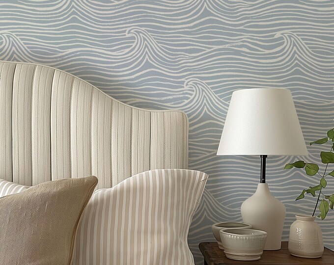 Seamless Waves Peel and Stick Wallpaper / Wave Pattern Self-adhesive or ...