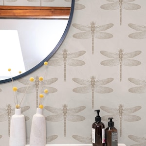 Libelle Peel & Stick verwisselbaar behang in beige, botanisch neutraal beige zelfklevend behang, kinderkamer behang versieren boho afbeelding 5