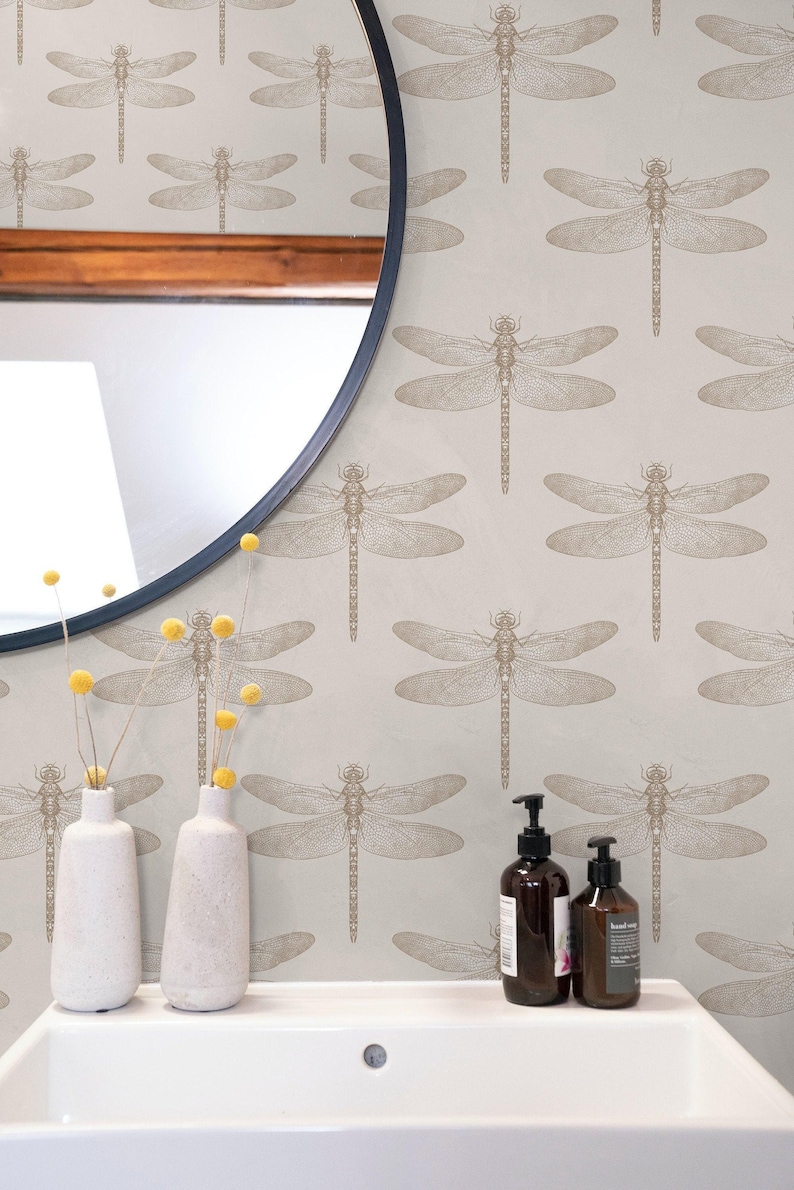Libelle Peel & Stick verwisselbaar behang in beige, botanisch neutraal beige zelfklevend behang, kinderkamer behang versieren boho afbeelding 5