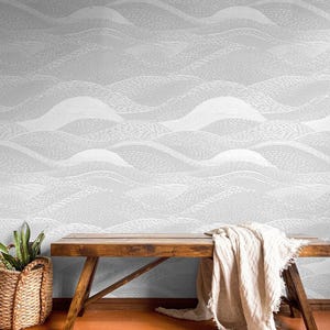 Graue Welle schälen und sticken entfernbare Tapete, nautisches Wandbild, selbstklebende Tapete, graues und weißes Wandabziehbild