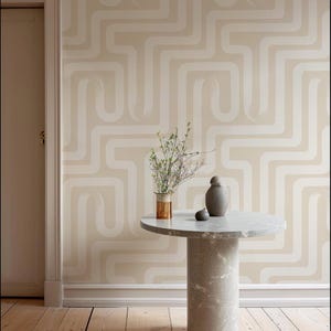 Carta da parati moderna con pennellate e linee beige, carta da parati decorativa, carta da parati astratta, carta da parati autoadesiva personalizzata
