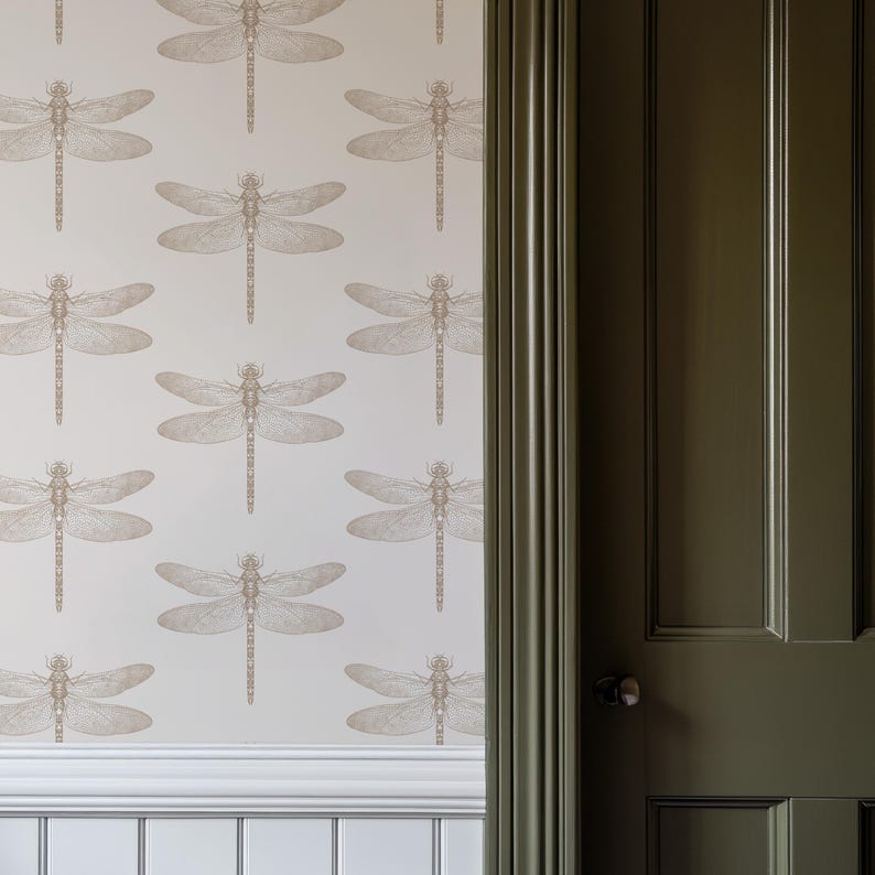 Libelle Peel & Stick verwisselbaar behang in beige, botanisch neutraal beige zelfklevend behang, kinderkamer behang versieren boho afbeelding 2