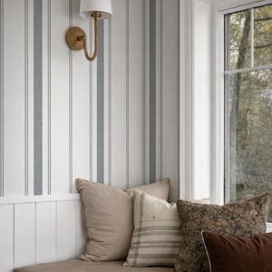 Gray Stripe Peel and Stick Wallpaper: Elegant Farmhouse Stick-On Wall Cover