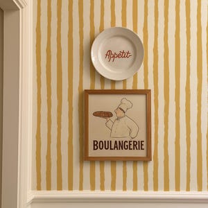 Yellow Stripe Peel & Stick Wallpaper, Funky Classic Retro Wall Decor, Traditional Line Statement Wallpaper, White Background Wallpaper