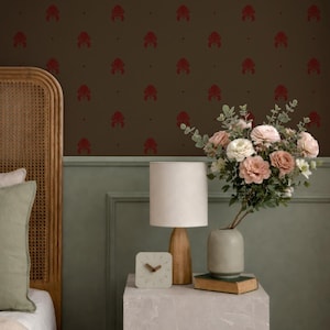 Mid Century braun und rot Peel & Stick entfernbare Tapete, Erbse Vintage Iris Wandbild