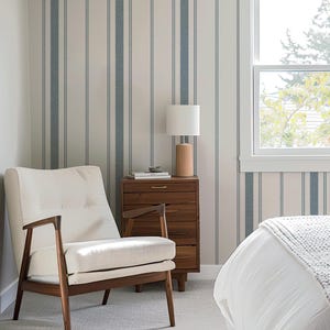 Gray Line Minimal Peel & Stick Removable Wallpaper, Grey Washout Stripe Elegant Design, Cottage Farmhouse Wall Art, Contemporary Wallpaper