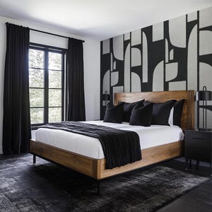 Black and White Geometric Shape Abstract Peel and Stick Removable Wallpaper, Dark Wall Mural, Temporary Wallpaper, Self Adhesive Accent Art