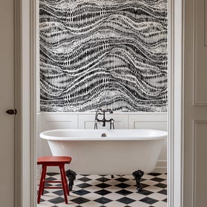 Abstrakte schwarze Formlinie Tapete, entfernbares Retro-Vibe-Wandtattoo, schwarz-weißes Schälen und Aufkleben, naturinspirierte Tapetendesigns
