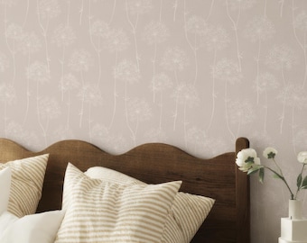 Papel pintado floral despegable y adhesivo en beige, papel pintado autoadhesivo de flores silvestres con antriscus, papel pintado neutro bohemio con flores.