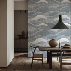 Hellblaue Welle durch Schälen und Aufkleben entfernbare Tapete, selbstklebendes Wandbild, abstrakte Welle im nautischen Strandstil, temporäre Tapete