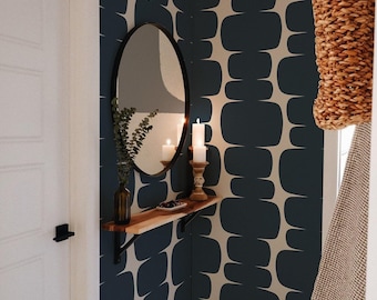 Abstract Dark Gray Shape Peel and Stick Wallpaper, Retro Vibe Removable Wall Decal, Bold Shape and Cream Background Self Adhesive Wall Paper