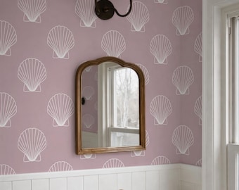 Abnehmbare Tapete der Rosa Muschel: Küstenmädchen-Kinderzimmer-Wand-Dekor