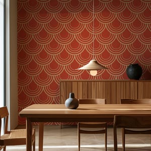 Carta da parati rimovibile a forma di cerchio retrò rosso e beige, adesivo da parete rimovibile rotondo in stile retrò, stacca e attacca