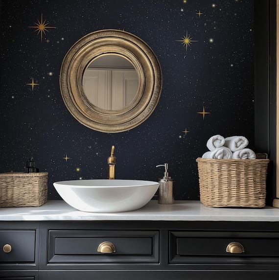 Star Galaxy Peel and Stick Wallpaper in Dark Blue, Night Sky Removable Wallpaper, Galaxy Universe and Milky Way Temporary Wall Cover