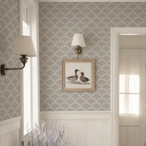 Gray Vine Trellis Peel & Stick Wallpaper, Soft Botanical Lattice Pattern, Elegant English Cottage Wall Covering, Timeless Classic Mural