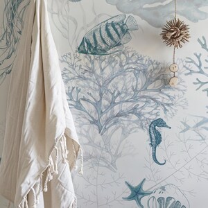 Coastal Water Animal Peel and Stick Wallpaper, Marine Fish Removable Wall Paper, Ocean Jellyfish Self Adhesive Beach-House Mural Wallpaper image 2
