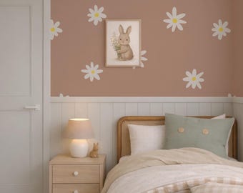 Daisy Removable Peel-and-Stick Wallpaper, Girl Room Boho Wallpaper, Pastel Nursery Wallpaper, Decorate Nursery Wallpaper Flowers