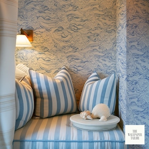 Blue Coastal Waves Peel and Stick Wallpaper: Nautical Accent Wall Decor