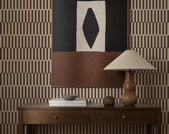 Mid-Century Brown Peel & Stick Wallpaper, Modern Living Room Removable Decal, Scandinavian Style Home Decor