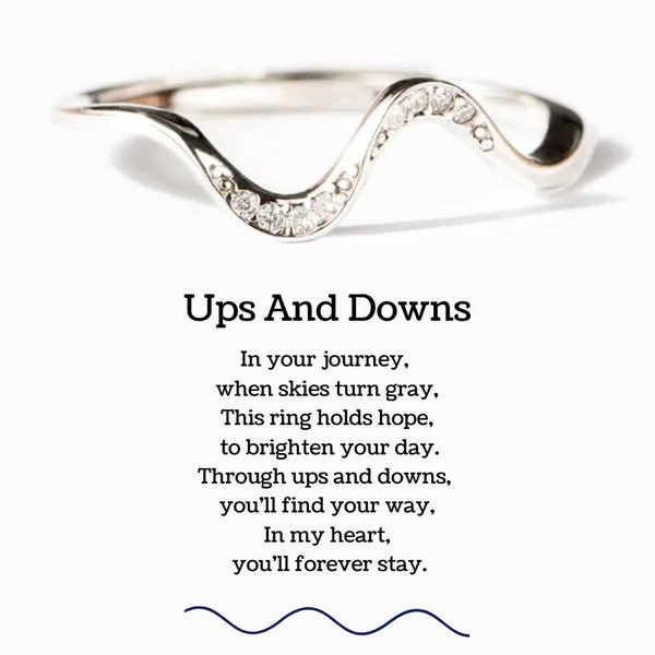 Mother and Daughter Ups and Downs Poem Ring, Inspiration poem ring, Wavy Wave Stacking Rings for Women, Dainty Highs and Lows Stackable Ring