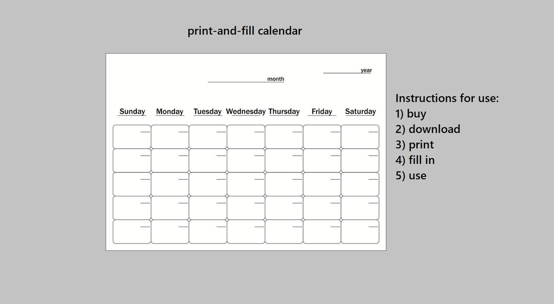 Perpetual Monthly Calendar Printable Monthly Planner Landscape Layout, A4 Format Digital ...