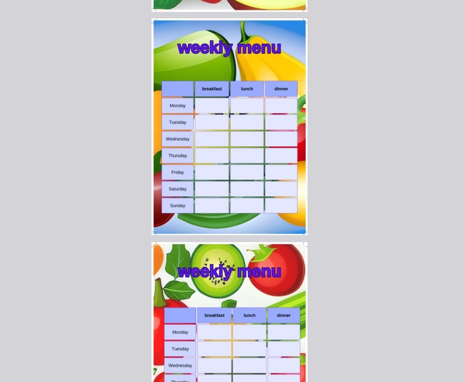 Printable Monthly Menu Blank 4 Weekly Meal Planner Template With ...