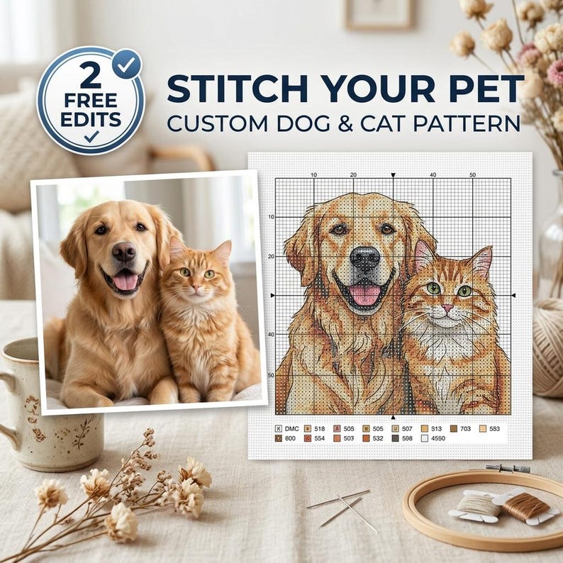 Custom Pet Cross Stitch Pattern From Photo, Personalised Dog Cat ...
