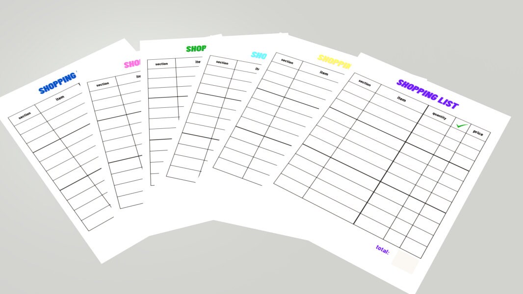 6 Printable Shopping Lists Template Grocery List, Reusable Shopping ...