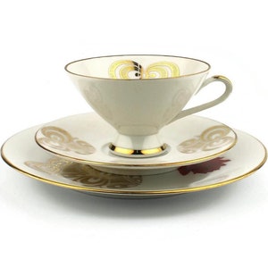 Vintage Bavarian Cup With 2 Plates, Kronester Bavaria, Coffee Cup Set, Porcelain Breakfast Set, White And Gold Trio Serving Set