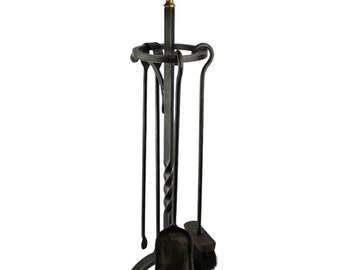 Vintage Iron Fireplace Tools Set, Wrought Iron BBQ Tools, Iron Fireplace Decor With Brass Ball, Fire Pit Accessory, Antique Interior Design