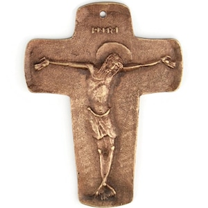German Jesus Cross, Antique Embossed Bronze, French Wall Hanging Church Decor, Religious Wall Decor, Bronze Cross Germany, Small Altar Gift