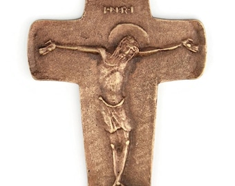 German Jesus Cross, Antique Embossed Bronze, French Wall Hanging Church Decor, Religious Wall Decor, Bronze Cross Germany, Small Altar Gift