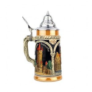 Vintage German Beer Stein 0.3 Liters, Bavarian Ceramic Mug, Stein With Pewter Lid, Ceramic Beer Mug Germany