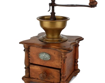 Vintage Coffee Grinder, Wooden Coffee Mill, Manual Coffee Grinder, Coffee Shop Decor, Brass Moka Grinder, Garanti Martin Marque Deposee