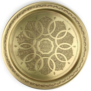Moroccan Hand Engraved Tray, Antique Brass Serving Tray, Coppersmith Handmade Ornate, Vintage Living Room Decor, Great Gift Idea