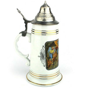 Vintage Bavarian Beer Stein 0.5 Litre, Bavaria Kronach Schedel Porcelain Mug, German Stein With Pewter Lid, Ceramic Beer Mug Germany
