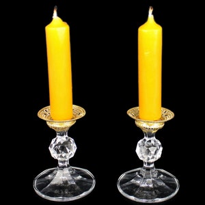 Vintage Candle Holder Pair, Glass Candle Holders, Candlestick Holders, French Table Decor, Small Gift Idea