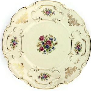 Bavarian Porcelain Ornate Plate, Large German Dish With Floral Ornate, Breakfast Serving Plater With Gold Trim, Rieber Mitterteich Germany