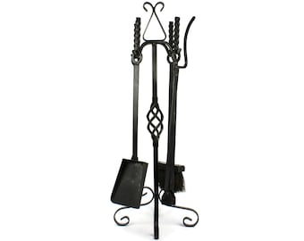 Vintage Iron Fireplace Tools Set, Wrought Iron BBQ Tools, Iron Fireplace Decor, Fire Pit Accessory, Antique Interior Design, Poker Set