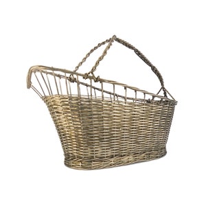Vintage French Wine Basket, Silver Metal Bottle Holder, Single Bottle Stand, Woven Wirework Carrier, Midcentury Bar Decor France, Gift Idea