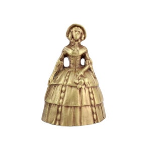 Victorian Lady Shaped Brass Bell, Vintage Large Hand Bell, Woman Figurine Table Bell, Desk Or Office Decor, Authentic 3.7&#39; Cast Brass Bell
