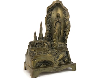 Lourdes Musical Statue, Religious Musical Box Depicting Bernadette & the Apparition in the Grotto, La Basilique Lourdes, Notre Dame Figurine